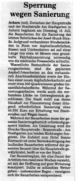 Zeitungsartikel zur Sperrung der Hauptstraße in Achern ab dem 15. Juli 2025